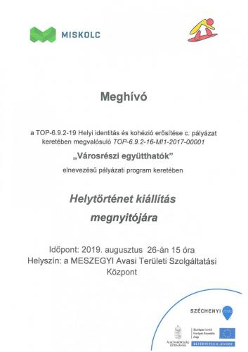 Meghívó - Helytörténet Kiállítás megnyitójára (08.26)