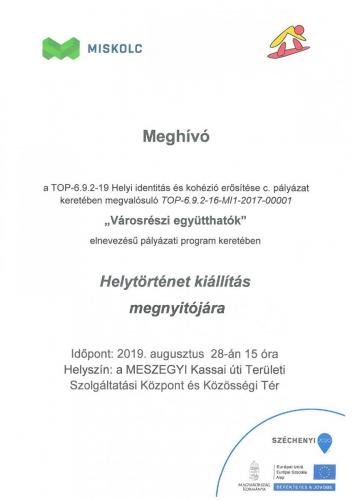 Meghívó - Helytörténet Kiállítás megnyitójára (08.28)