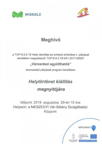 Meghívó - Helytörténet Kiállítás megnyitójára (08.29)