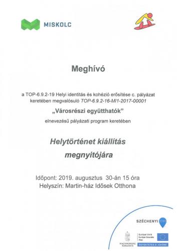 Meghívó - Helytörténet Kiállítás megnyitójára (08.30)