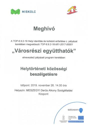 Meghívó - Helytörténeti közösségi beszélgetésre (11.26) Derűs Alkony SZK