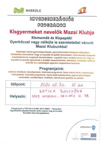 Kisgyermeket nevelők Mazsi klubja 3-as célterület